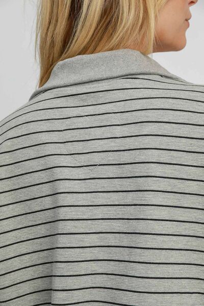 Umgee Striped Half Zip Short Sleeve Sweatshirt Hoodies & Sweaters