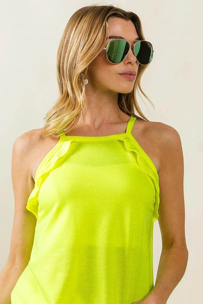 BiBi French Terry Knit Ruffled Detail Sleeveless Top - Shop Style & More | Fresh Looks, Everyday Deals & Free Shipping