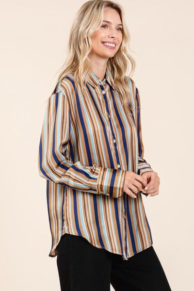 Mittoshop Striped Button Down Satin Shirt Blouses