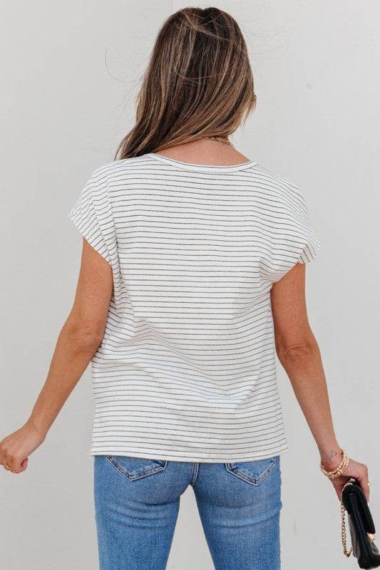 Tilly Stripe Cap Sleeve Crew Neck top - Shop Style & More | Fresh Looks, Everyday Deals & Free Shipping