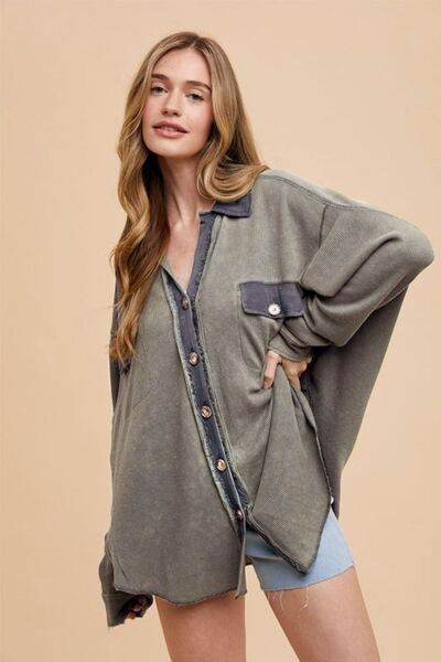 Annie Wear Waffle-Knit Mineral Washed Button Down Shirt - Shop Style & More | Fresh Looks, Everyday Deals & Free Shipping