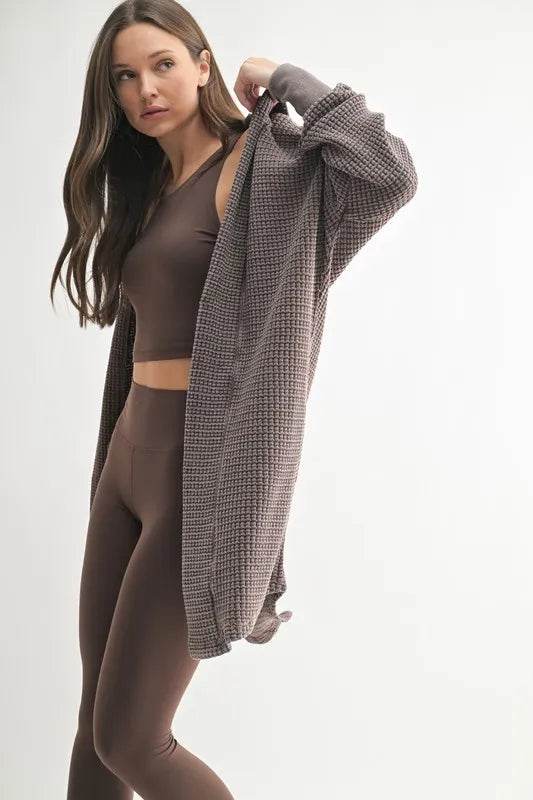 MONO B Chunky Waffle Mineral Wash Hooded Open Cardigan - Shop Style & More | Fresh Looks, Everyday Deals & Free Shipping