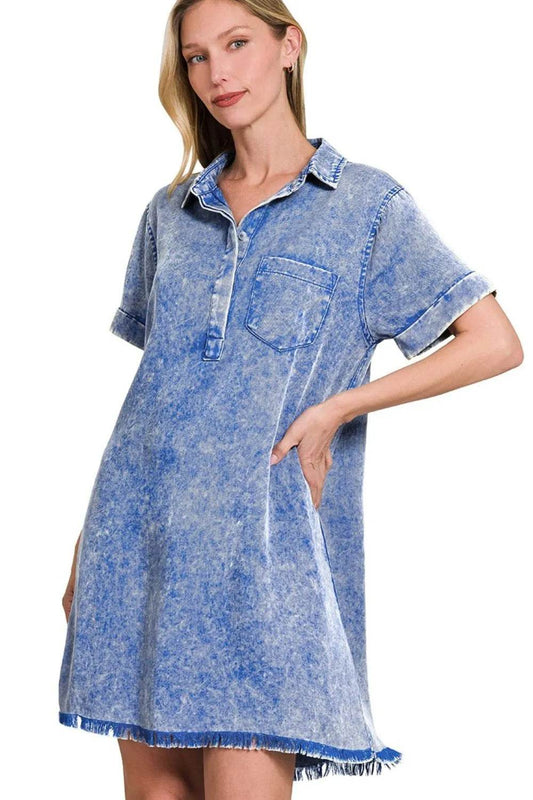 Zenana Tencel Mineral Washed Collared Shirts Dress - Shop Style & More | Fresh Looks, Everyday Deals & Free Shipping