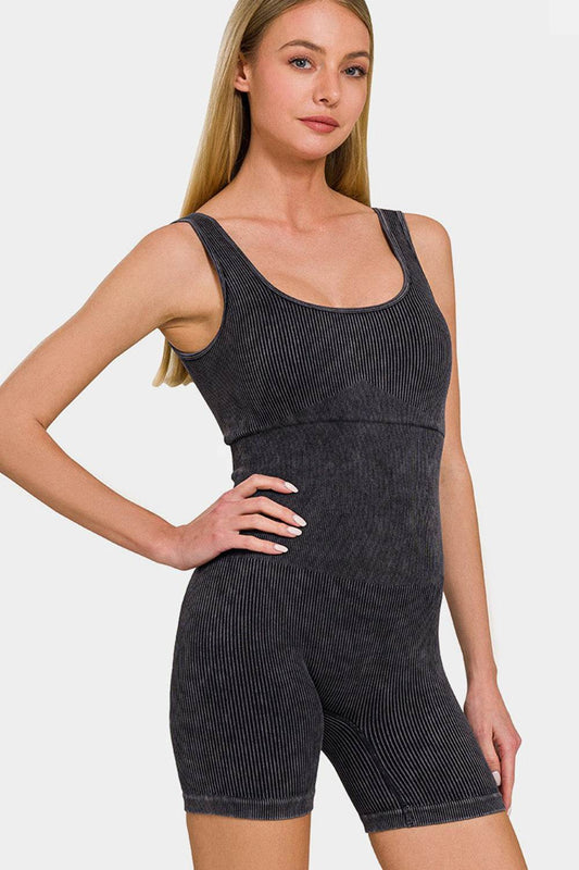 Zenana Washed Ribbed Romper with Pad - Shop Style & More | Fresh Looks, Everyday Deals & Free Shipping