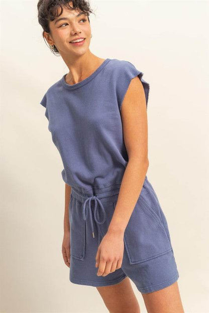 HYFVE Round Neck Cap Sleeve Drawstring Waist Romper - Shop Style & More | Fresh Looks, Everyday Deals & Free Shipping
