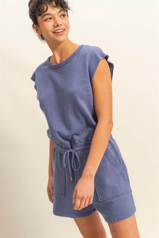 HYFVE Round Neck Cap Sleeve Drawstring Waist Romper - Shop Style & More | Fresh Looks, Everyday Deals & Free Shipping