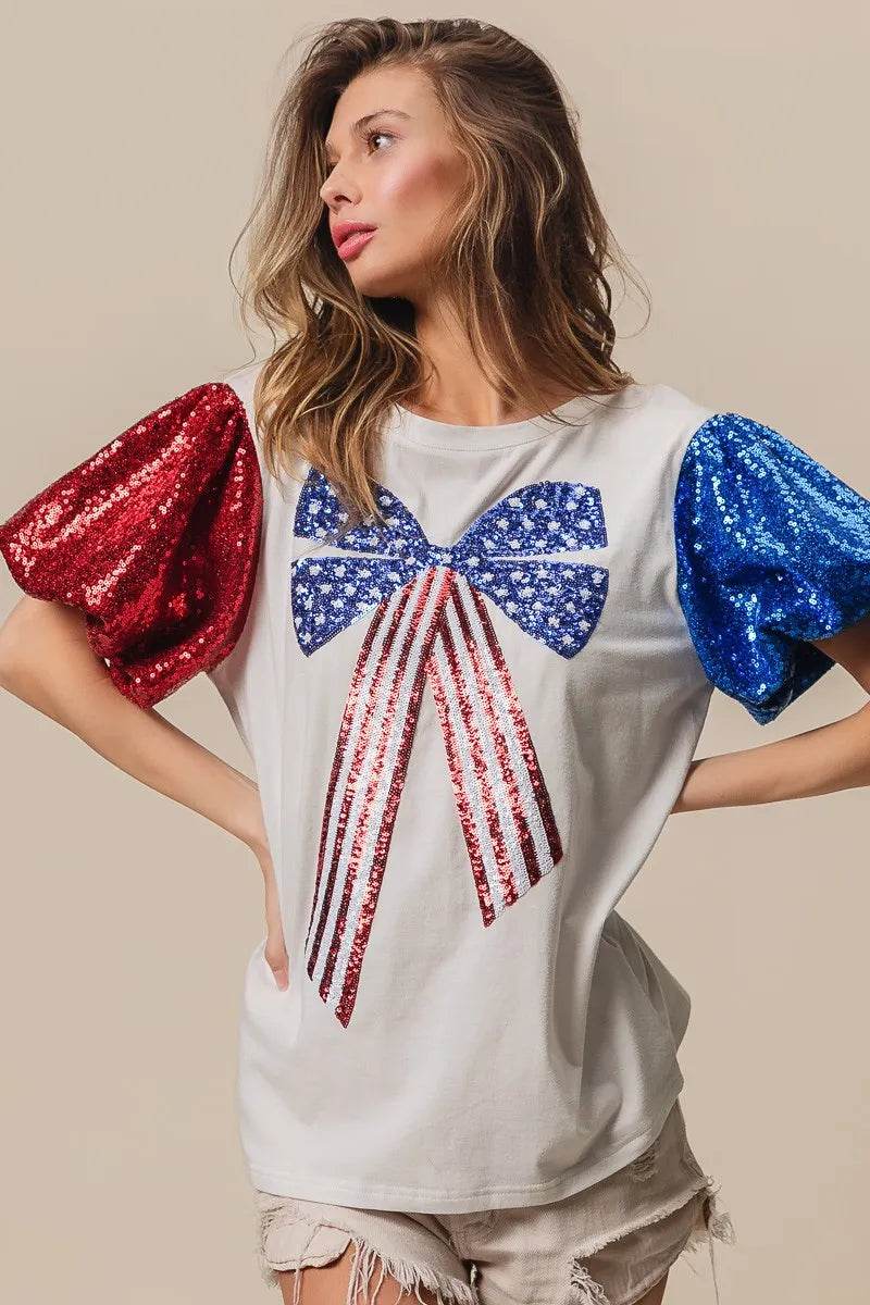 BiBi Sequin American Flag Bow Top - Shop Style & More | Fresh Looks, Everyday Deals & Free Shipping