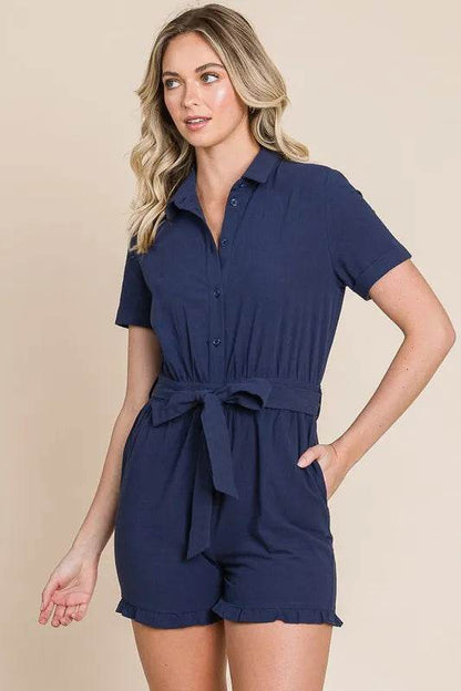 Lime 'N' Chili Collared Button Down Romper with Tie Belt - Shop Style & More | Fresh Looks, Everyday Deals & Free Shipping