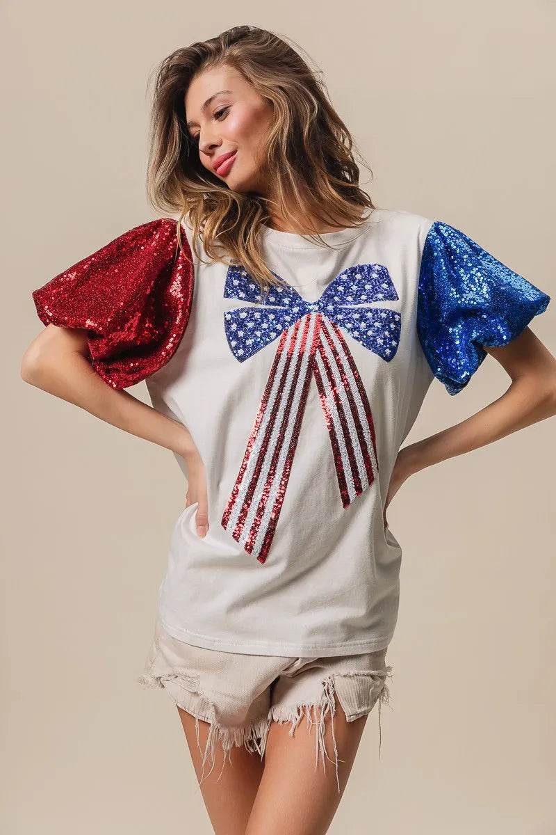 BiBi Sequin American Flag Bow Top - Shop Style & More | Fresh Looks, Everyday Deals & Free Shipping