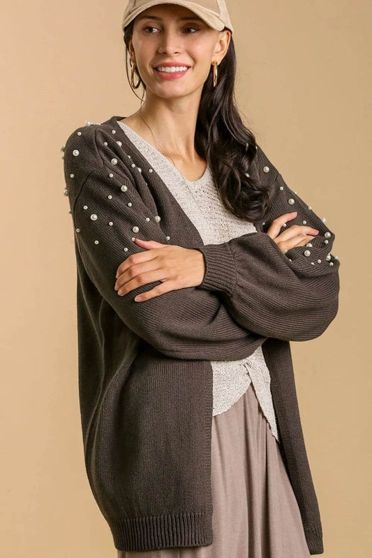 Umgee Full Size Open Front Cardigan with Long Sleeve Pearl Details Plus Size - Shop Style & More | Fresh Looks, Everyday Deals & Free Shipping