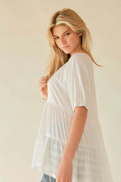 Davi & Dani Ruffled Flared Short Sleeve V Neck Blouse - Shop Style & More | Fresh Looks, Everyday Deals & Free Shipping