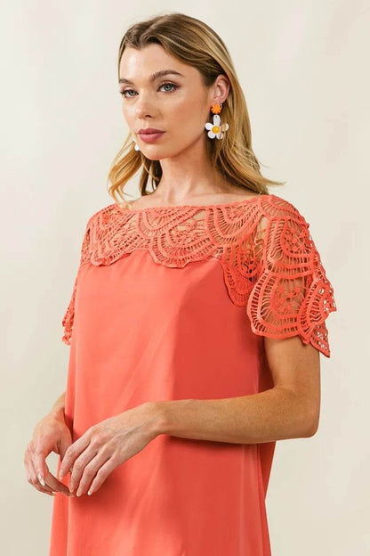 BiBi Crochet Lace Yoke Detailed Wrinkled Dress - Shop Style & More | Fresh Looks, Everyday Deals & Free Shipping