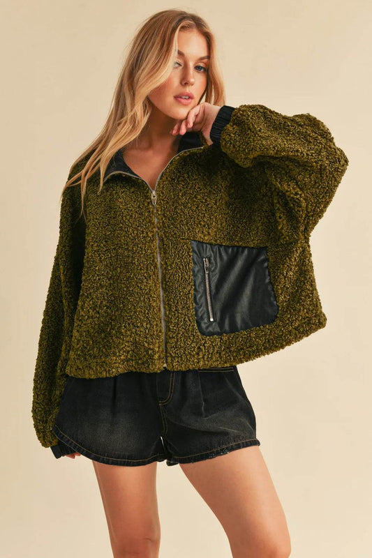 Aemi + Co Collared Neck Zip Up Sherpa Jacket - Shop Style & More | Fresh Looks, Everyday Deals & Free Shipping