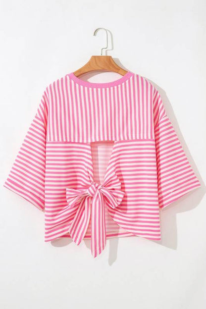 Riley Stripe Bowknot Cutout Back Loose Top - Shop Style & More | Fresh Looks, Everyday Deals & Free Shipping