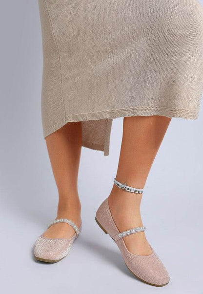 Corphee Pearl Strapped Glitter Ballerinas - Shop Style & More | Fresh Looks, Everyday Deals & Free Shipping