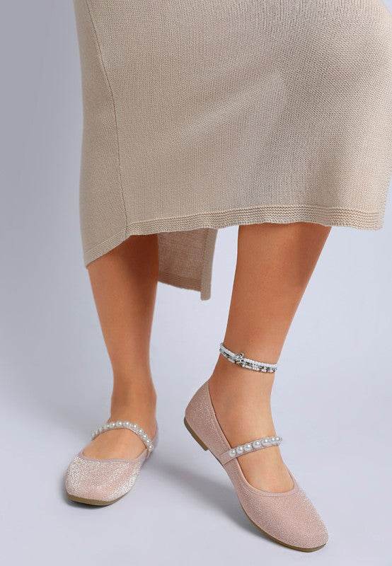 Corphee Pearl Strapped Glitter Ballerinas - Shop Style & More | Fresh Looks, Everyday Deals & Free Shipping