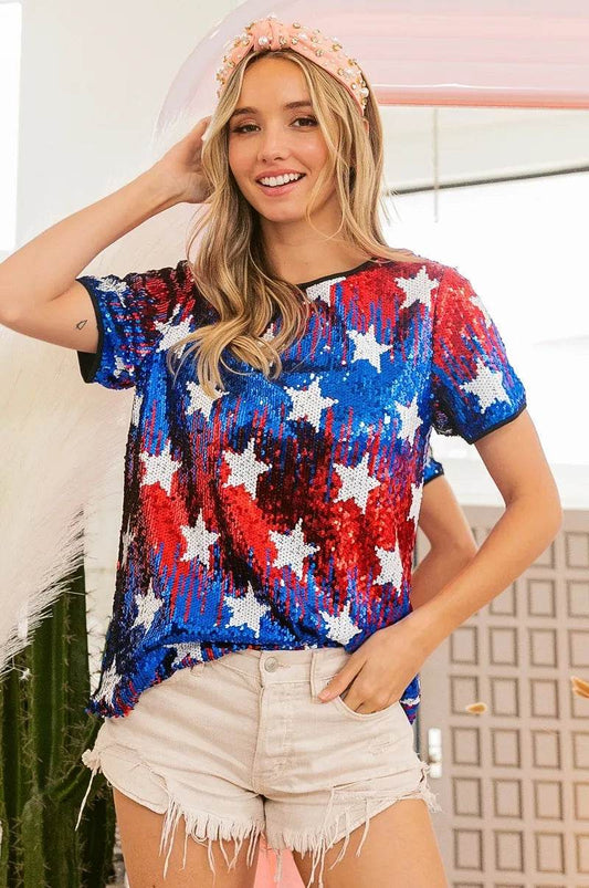BiBi American Theme Star Pattern Sequin Top - Shop Style & More | Fresh Looks, Everyday Deals & Free Shipping