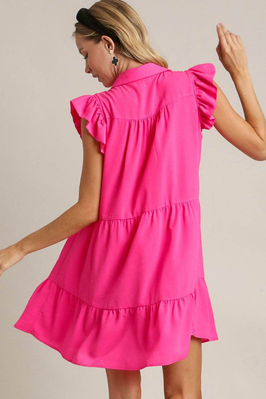 Umgee Full Size Johnny Collar Ruffle Cap Sleeve Tiered Dress Plus Size - Shop Style & More | Fresh Looks, Everyday Deals & Free Shipping