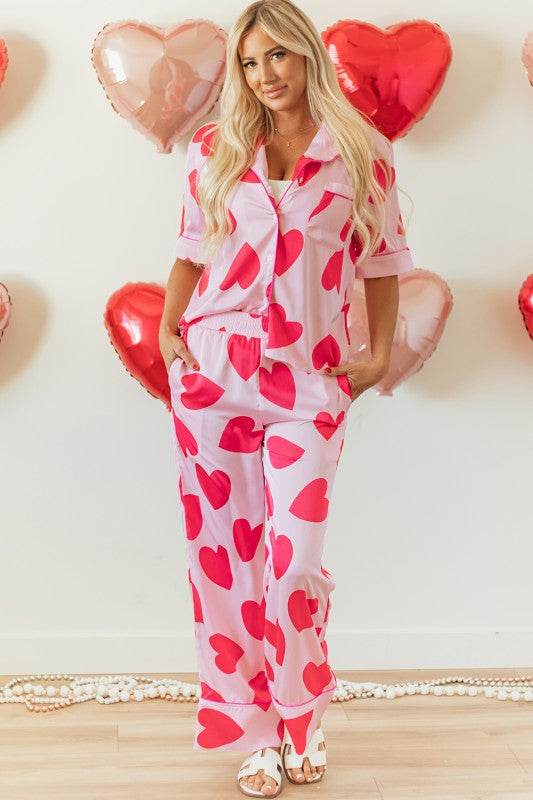 Heart Valentines Short Sleeve Pants Pajamas Set - Shop Style & More | Fresh Looks, Everyday Deals & Free Shipping