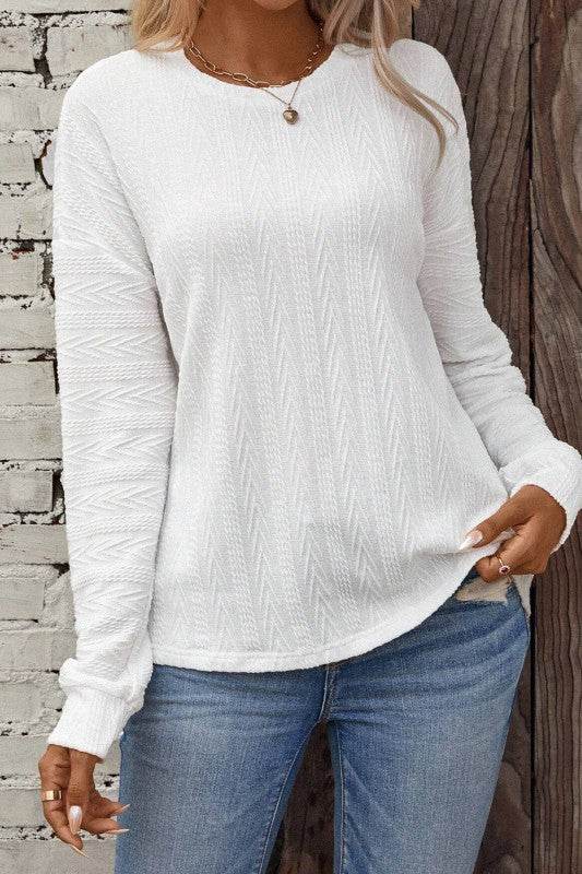 Jane Round Neck Drop Shoulder Textured Knit Top - Shop Style & More | Fresh Looks, Everyday Deals & Free Shipping