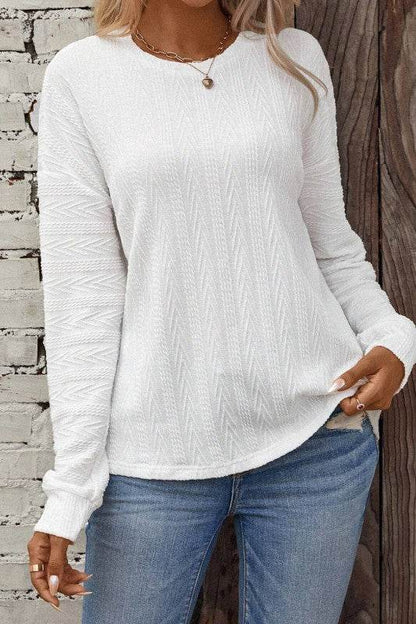 Jane Round Neck Drop Shoulder Textured Knit Top - Shop Style & More | Fresh Looks, Everyday Deals & Free Shipping