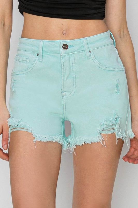 RISEN Mid Waist Frayed Hem Denim Shorts - Shop Style & More | Fresh Looks, Everyday Deals & Free Shipping