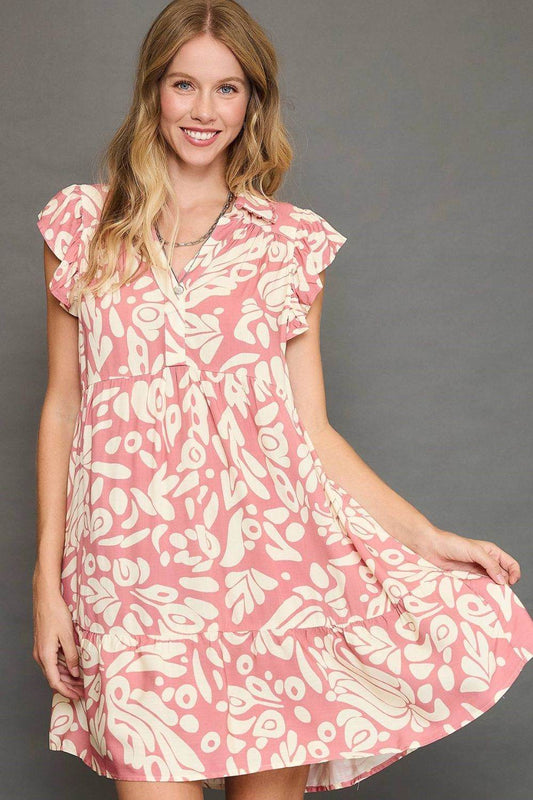 Umgee Full Size Two Tone Printed Ruffled Cap Sleeve Mini Dress Plus Size - Shop Style & More | Fresh Looks, Everyday Deals & Free Shipping
