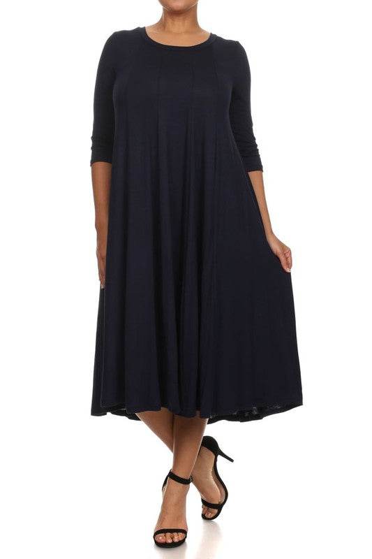 Solid, 3/4 sleeve midi dress - Shop Style & More | Fresh Looks, Everyday Deals & Free Shipping