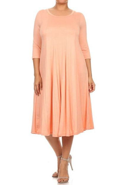 Solid, 3/4 sleeve midi dress - Shop Style & More | Fresh Looks, Everyday Deals & Free Shipping