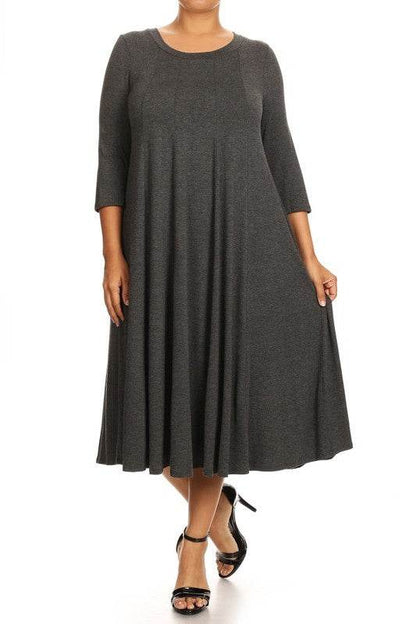 Solid, 3/4 sleeve midi dress - Shop Style & More | Fresh Looks, Everyday Deals & Free Shipping