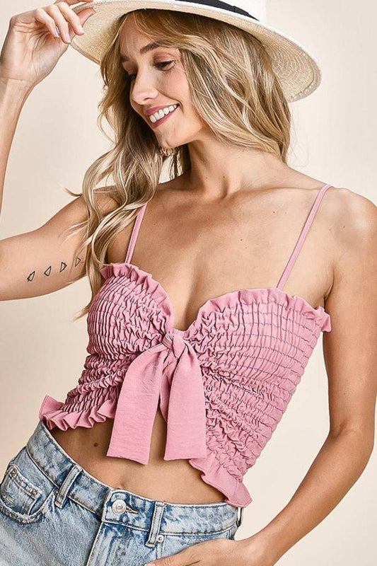 BiBi Ruffled Smocked Ribbon Detail Cami - Shop Style & More | Fresh Looks, Everyday Deals & Free Shipping