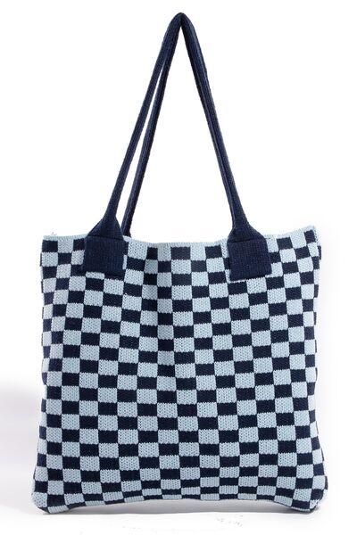 Fame Checkered Pattern Tote Bag Blue One Size Bags