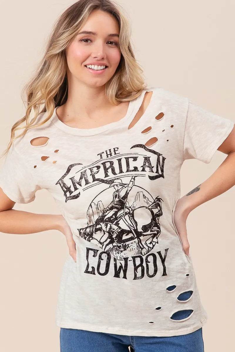 BiBi Cotton Slub Laser Top American Cow Boy Graphic - Shop Style & More | Fresh Looks, Everyday Deals & Free Shipping