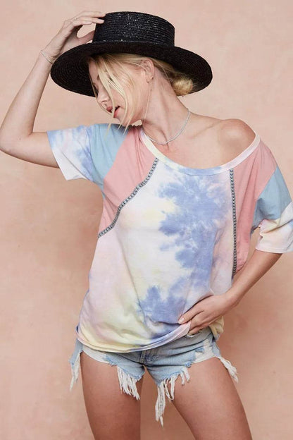 BiBi Tie Dye Printed Cotton Color Block T-Shirt - Shop Style & More | Fresh Looks, Everyday Deals & Free Shipping