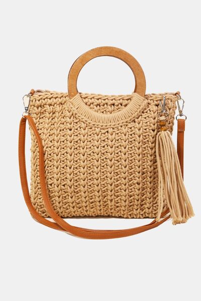 Fame Crochet Knit Convertible Tote Bag with Tassel KA One Size Bags