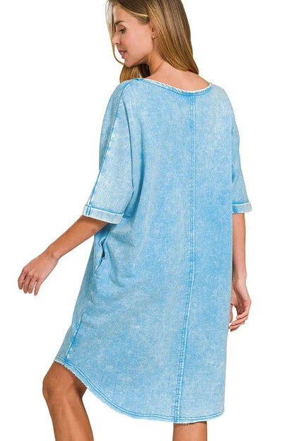 Zenana Acid-washed French Terry Tee Shirts Dress - Shop Style & More | Fresh Looks, Everyday Deals & Free Shipping