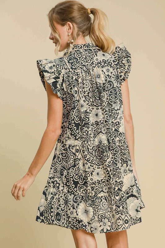 Umgee Full Size Printed Ruffle Cap Sleeve Babydoll Dress Plus Size - Shop Style & More | Fresh Looks, Everyday Deals & Free Shipping