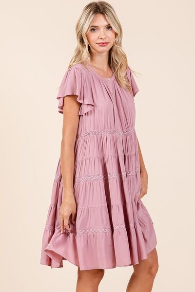 Mittoshop Lace Detail Ruffled Button Down Tiered Dress Casual Dresses