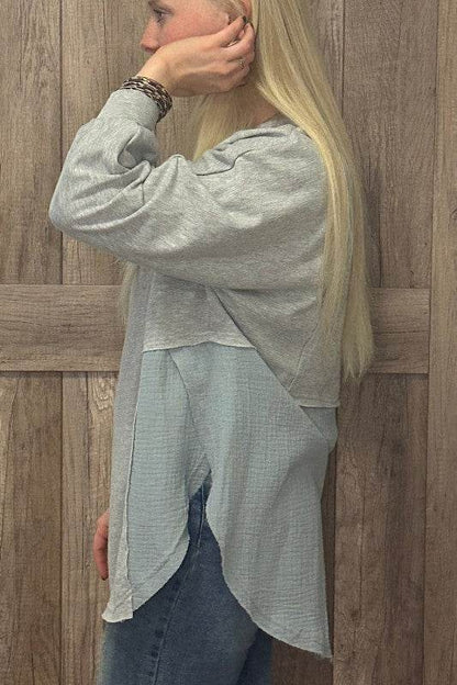 Dahlia Crinkle Splicing Raw Hem High Low Oversized - Shop Style & More | Fresh Looks, Everyday Deals & Free Shipping