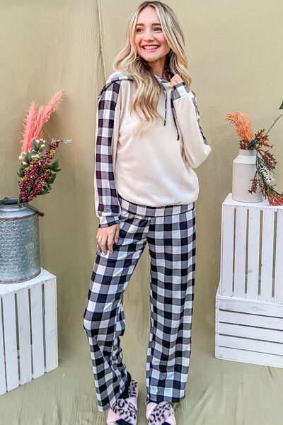 And The Why Drawstring Hooded Top and Plaid Pants Lounge Set Lounge Set