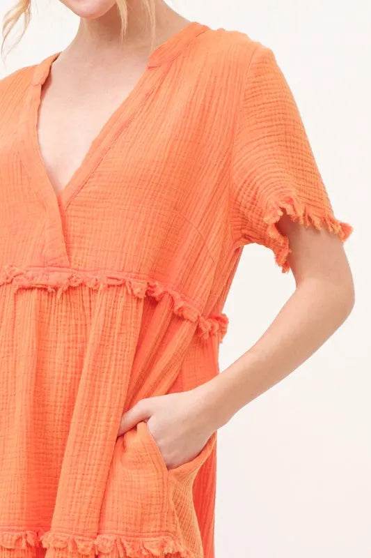 And The Why Washed Frayed Detail Tiered Dress - Shop Style & More | Fresh Looks, Everyday Deals & Free Shipping