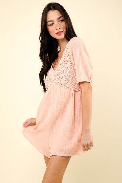 VERY J Lace Detail Puff Sleeve Romper with Pockets - Shop Style & More | Fresh Looks, Everyday Deals & Free Shipping