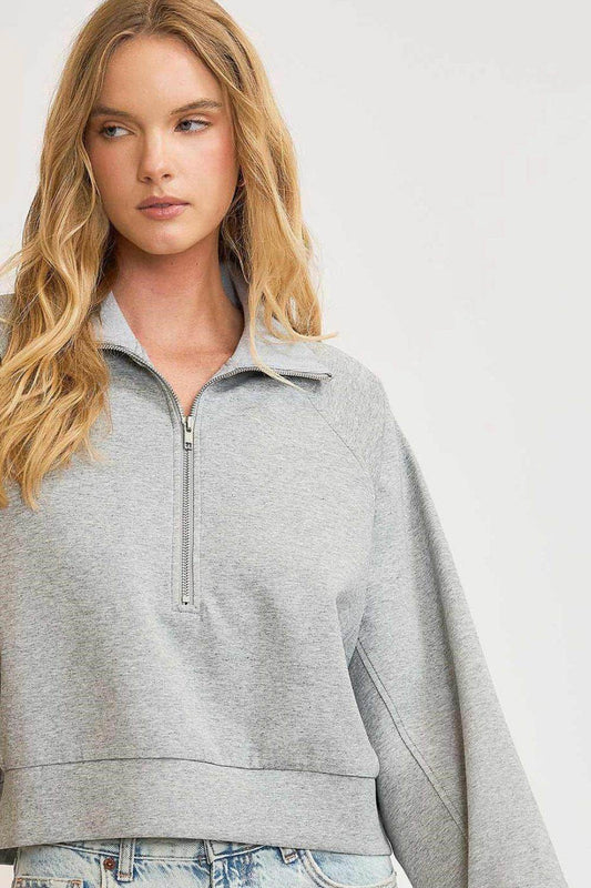 Umgee Full Size Half Zip Cropped Sweatshirt Plus Size - Shop Style & More | Fresh Looks, Everyday Deals & Free Shipping