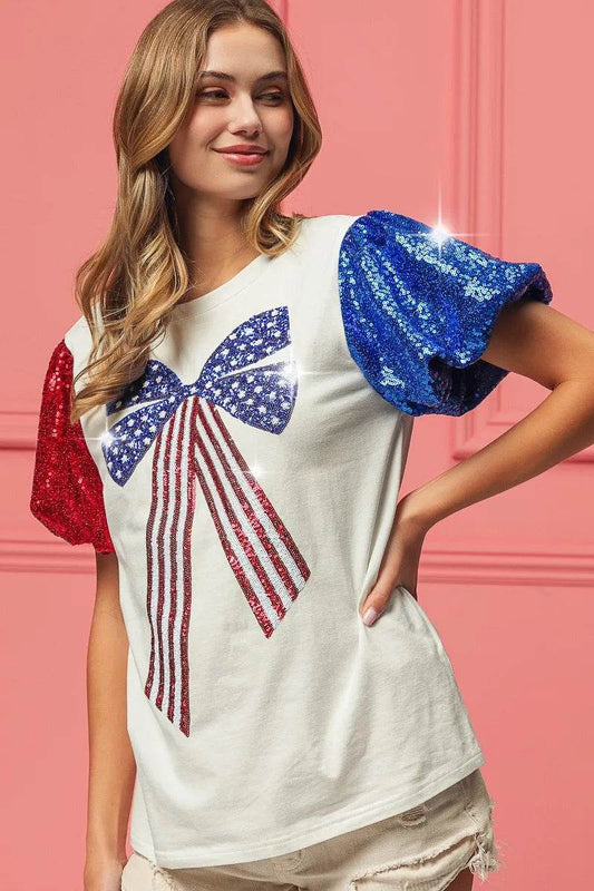 BiBi Sequin American Flag Bow Top - Shop Style & More | Fresh Looks, Everyday Deals & Free Shipping