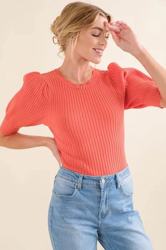 And The Why Puffed Half Sleeve Rib Basic Bodysuit - Shop Style & More | Fresh Looks, Everyday Deals & Free Shipping