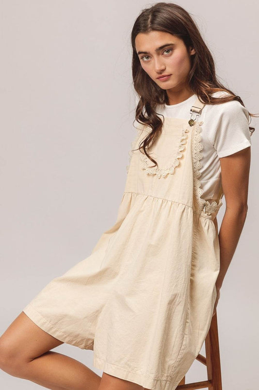 BiBi Back Patch Pocket Lace Trim Rompers - Shop Style & More | Fresh Looks, Everyday Deals & Free Shipping