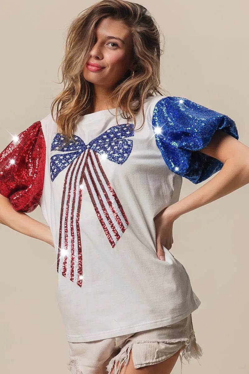 BiBi Sequin American Flag Bow Top - Shop Style & More | Fresh Looks, Everyday Deals & Free Shipping