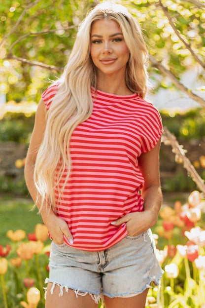 Sarahi Stripe Ribbed Cap Sleeve Round Neck Top - Shop Style & More | Fresh Looks, Everyday Deals & Free Shipping