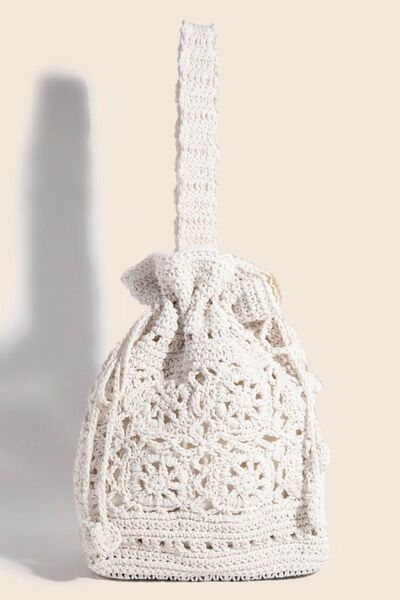 Fame Intricate Braided Single Strap Drawstring Bag Ivory One Size Bags