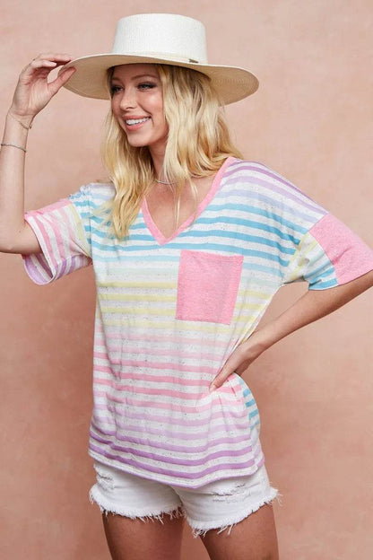 BiBi Rainbow Stripe Printed Triblend Knit Top - Shop Style & More | Fresh Looks, Everyday Deals & Free Shipping